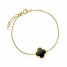 992383 PAN JEWELRY - ARMLENKE MED SORT KLØVER I FORGYLT SØLV - LENGDE: 16 + 3  CM thumbnail