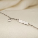 25486 ID ARMLENKE I RODINERT SØLV MED GRAVERINGSPLATE, FIGARO KJEDE OG HJERTE CHARMS thumbnail