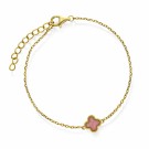 992252 PAN JEWELRY - KLØVER ARMLENKE I FORGYLT SØLV MED ROSA RHODOKROSITT thumbnail