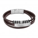 LS2592-2-2 LOTUS STYLE - BRUNT ARMBÅND I SKINN OG STÅL - LENGDE: 20,5 CM / 22 CM thumbnail