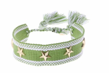 10009056 LIZAS TEKSTIL ARMBÅND - OLIVENGRØNN MED STJERNER I GULLFARGE - BREDDE: 20 MM