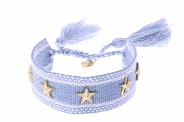 10009050 LIZAS TEKSTIL ARMBÅND - LYS BLÅ MED STJERNER I GULLFARGE - BREDDE: 20 MM