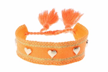 10009045 LIZAS TEKSTIL ARMBÅND - ORANGE MED HJERTER I GULLFARGE - BREDDE: 20 MM