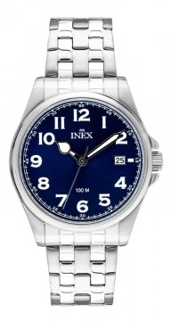 PF12191S-BA INEX HERREUR I STÅL MED BLÅ TALLSKIVE OG TYDELIGE TALL - DIAMETER: 39 MM